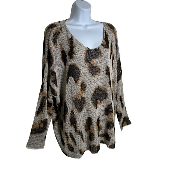 Amoli Medium Animal Leopard Print Mesh Tunic Top Blouse Long Sleeve Gold Mobwife - Picture 5 of 11